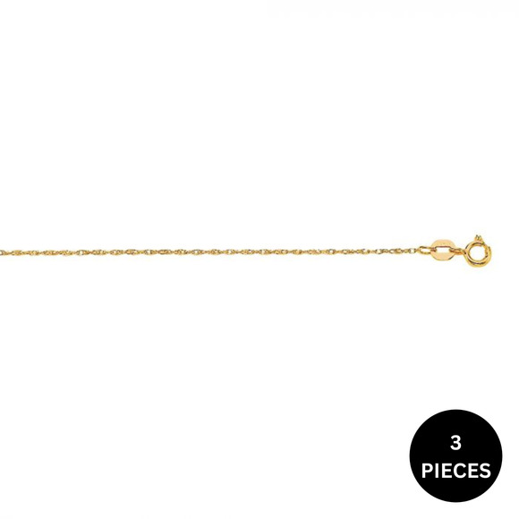 3 PCS 10K Solid Yellow Gold 0.80 mm Rope Chain Necklace Men Women 16"